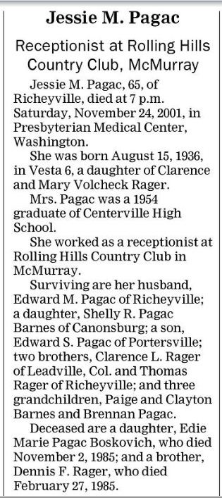Jessie M. Pagac obit